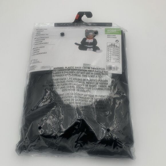 Cuddly Black Cat Baby Halloween Costume Size 6-12 Months New Jumpsuit Hood Tail - Picture 2 of 4